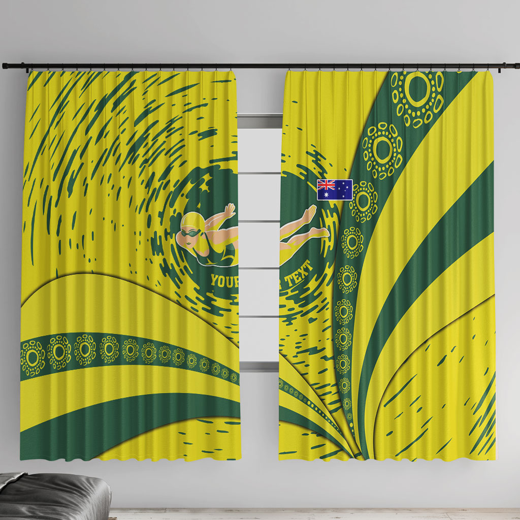Personalized Australia Swimming Champion Window Curtain Freestyle Swimmer With Swirling Wave And Cultural Patterns