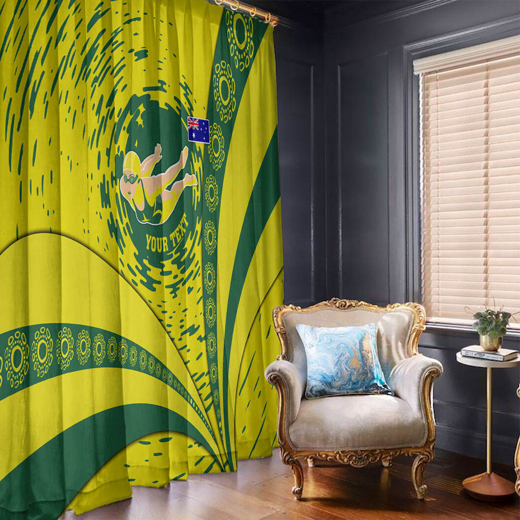 Personalized Australia Swimming Champion Window Curtain Freestyle Swimmer With Swirling Wave And Cultural Patterns