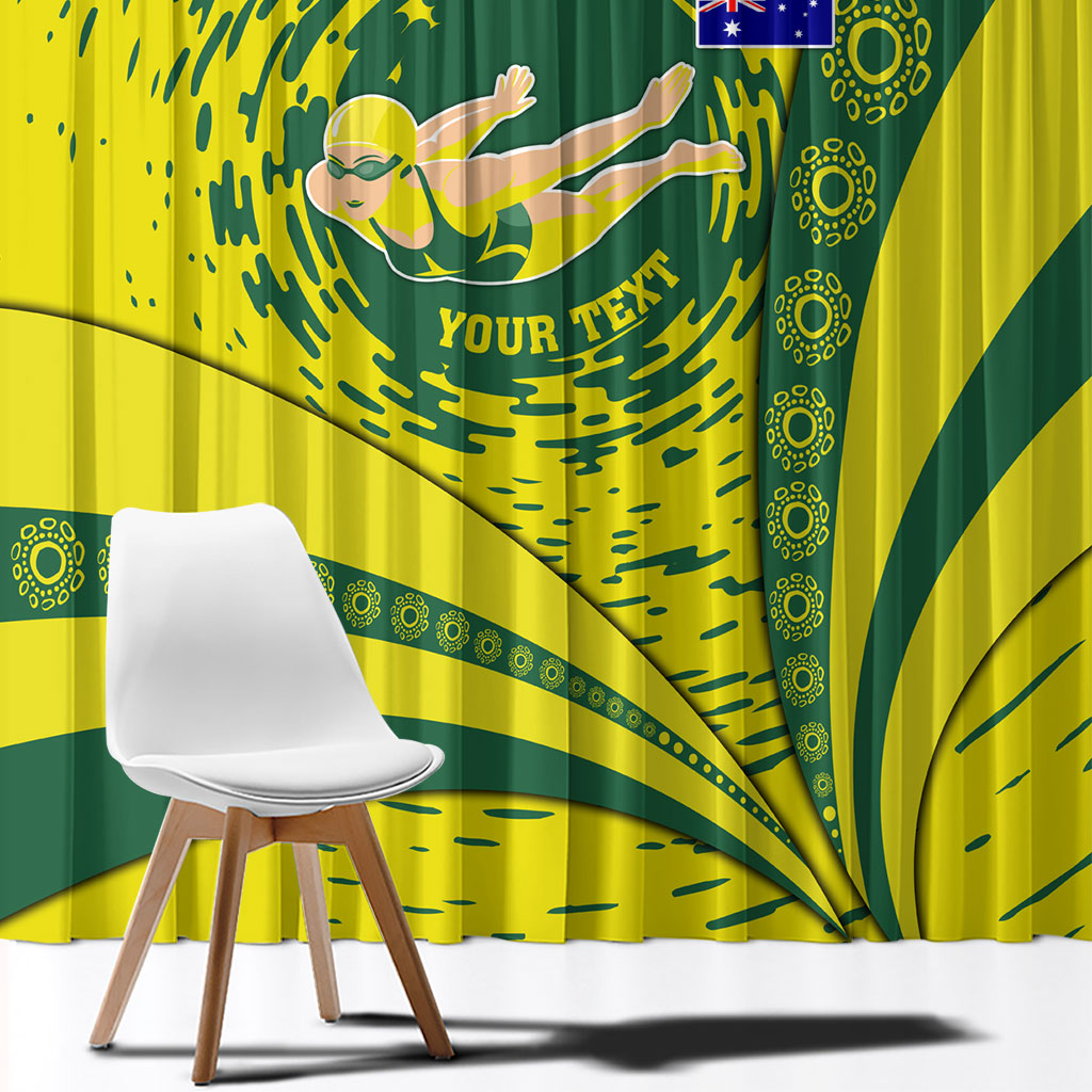 Personalized Australia Swimming Champion Window Curtain Freestyle Swimmer With Swirling Wave And Cultural Patterns