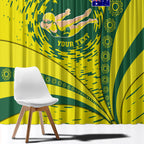 Personalized Australia Swimming Champion Window Curtain Freestyle Swimmer With Swirling Wave And Cultural Patterns