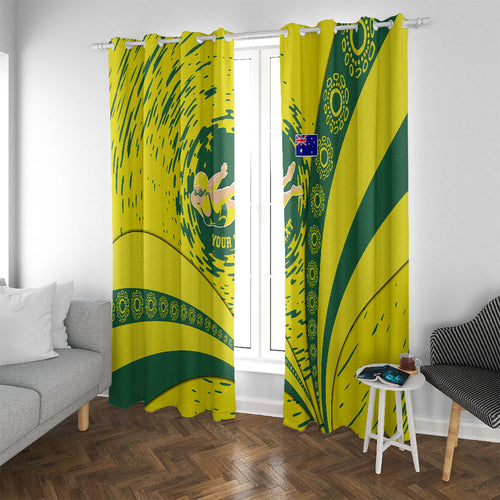 Personalized Australia Swimming Champion Window Curtain Freestyle Swimmer With Swirling Wave And Cultural Patterns