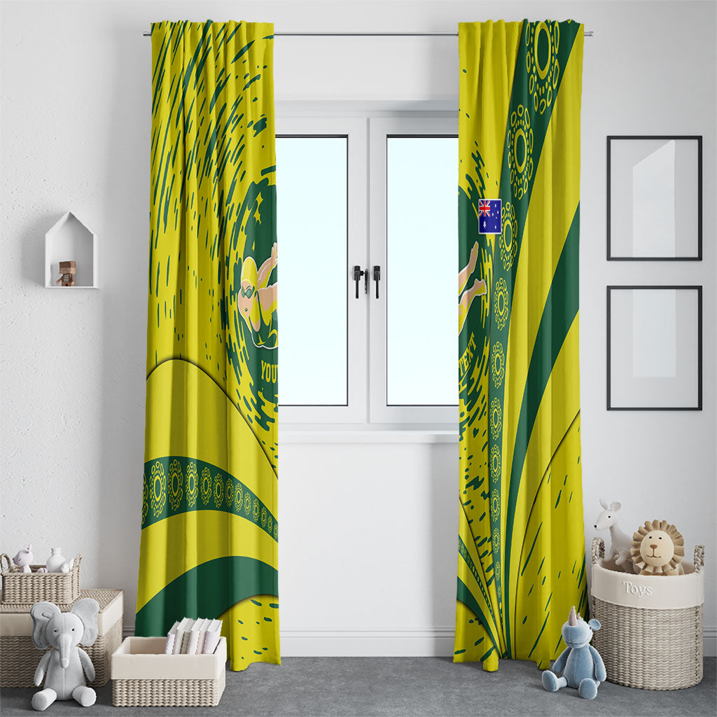 Personalized Australia Swimming Champion Window Curtain Freestyle Swimmer With Swirling Wave And Cultural Patterns
