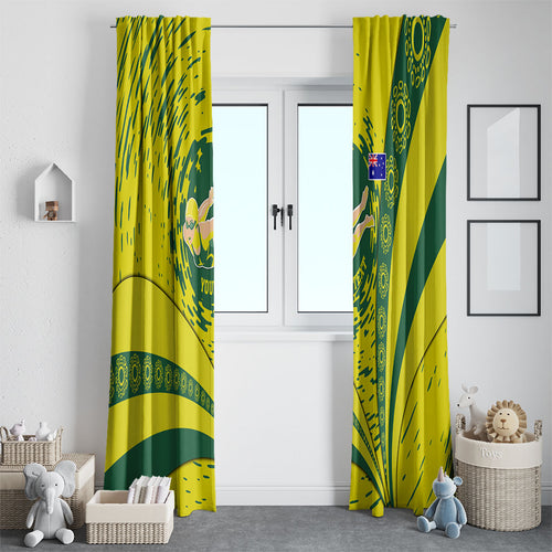 Personalized Australia Swimming Champion Window Curtain Freestyle Swimmer With Swirling Wave And Cultural Patterns