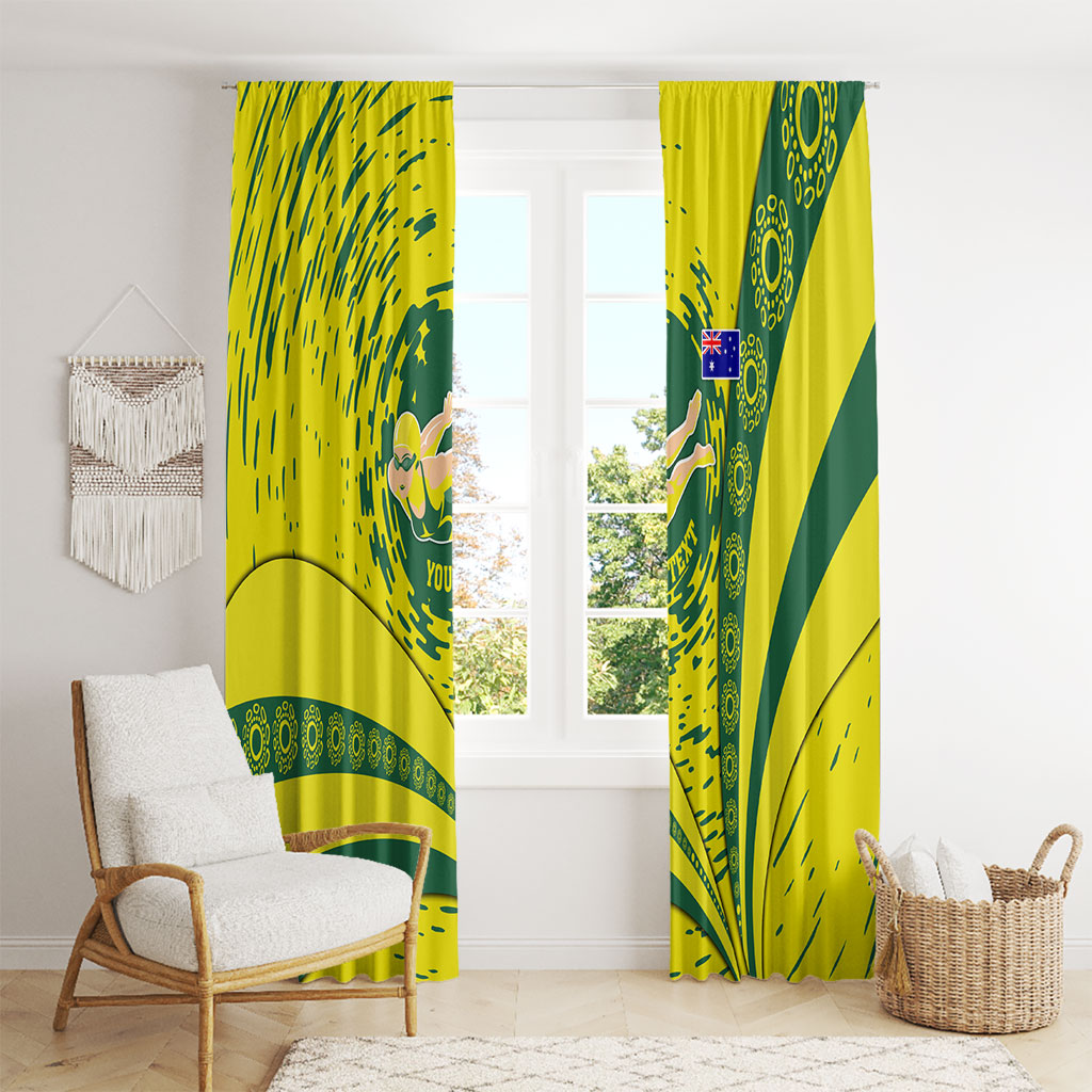 Personalized Australia Swimming Champion Window Curtain Freestyle Swimmer With Swirling Wave And Cultural Patterns