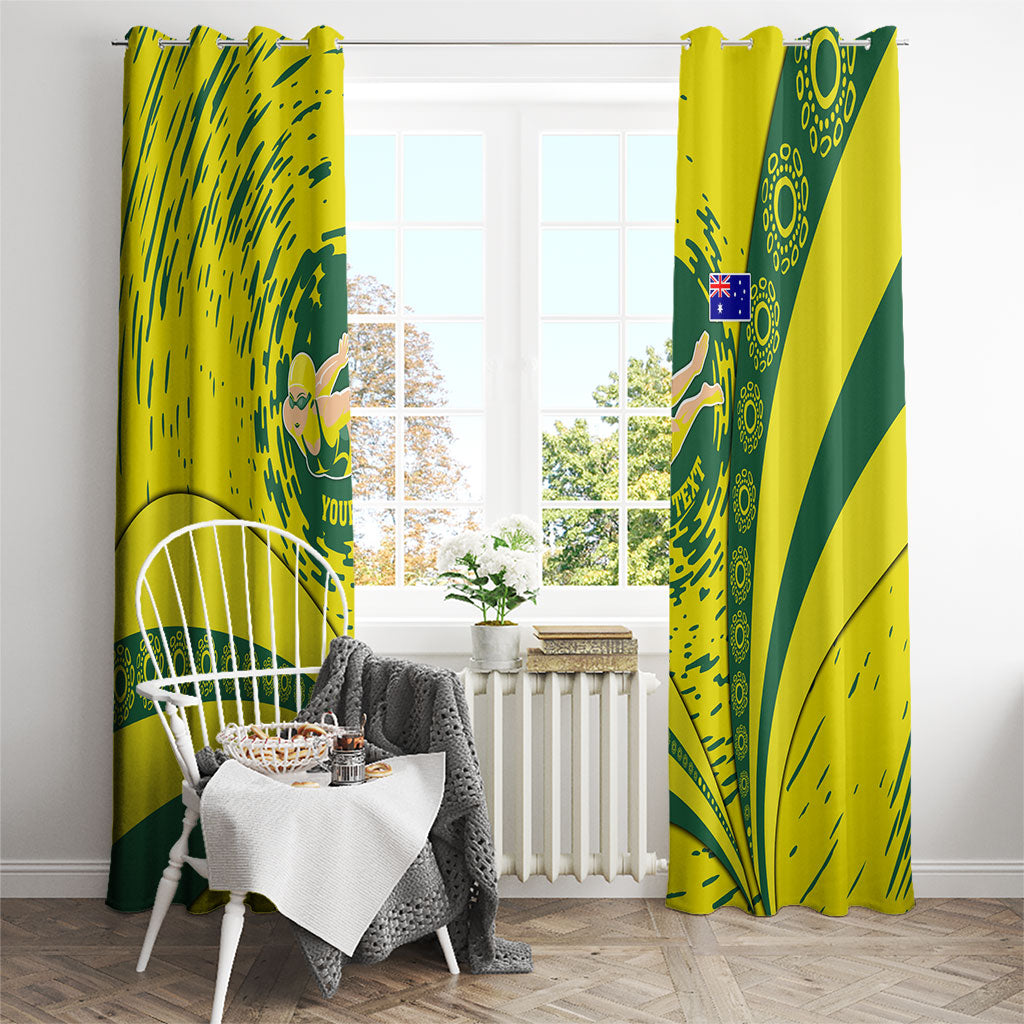 Personalized Australia Swimming Champion Window Curtain Freestyle Swimmer With Swirling Wave And Cultural Patterns