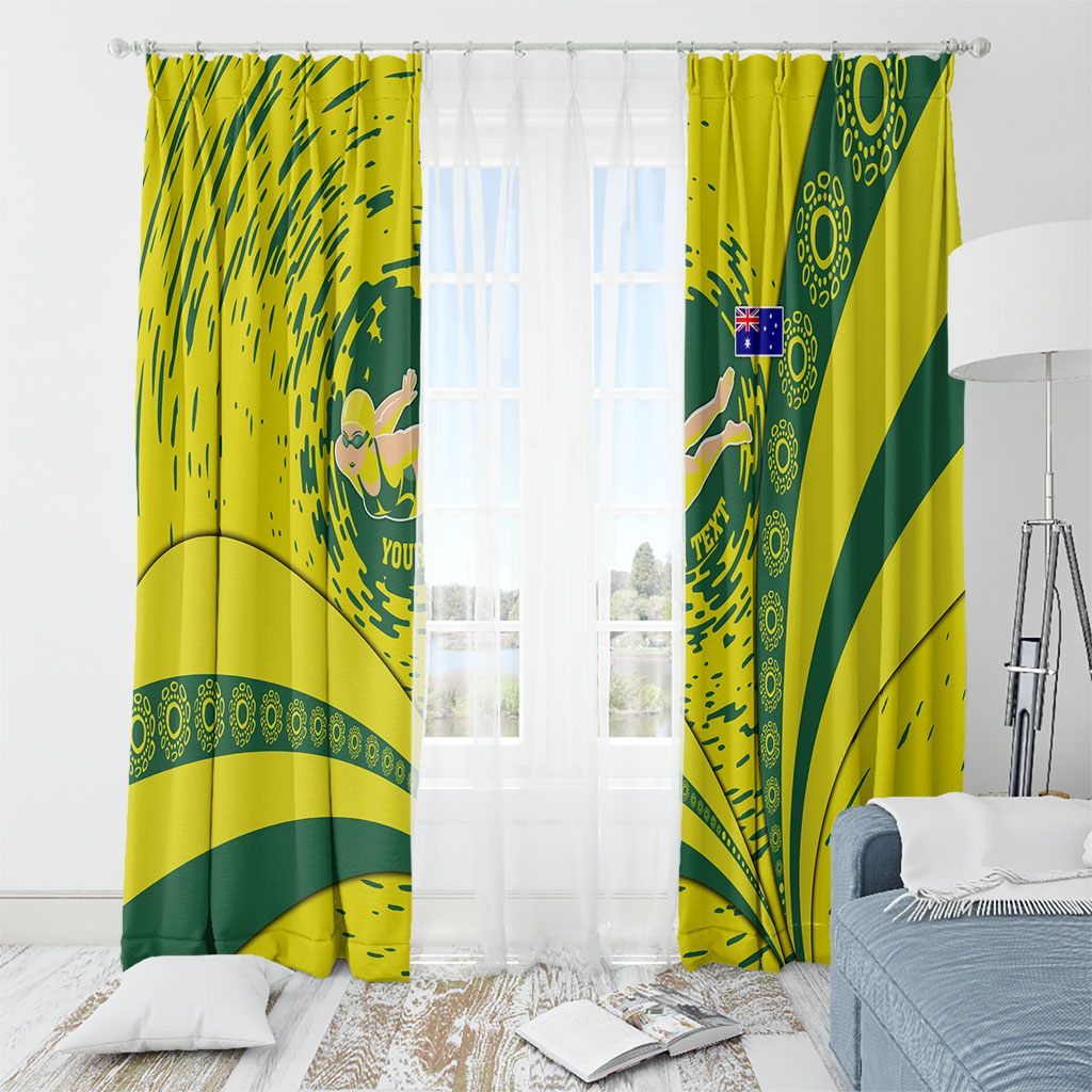 Personalized Australia Swimming Champion Window Curtain Freestyle Swimmer With Swirling Wave And Cultural Patterns