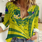 Personalized Australia Swimming Champion Women Casual Shirt Freestyle Swimmer With Swirling Wave And Cultural Patterns