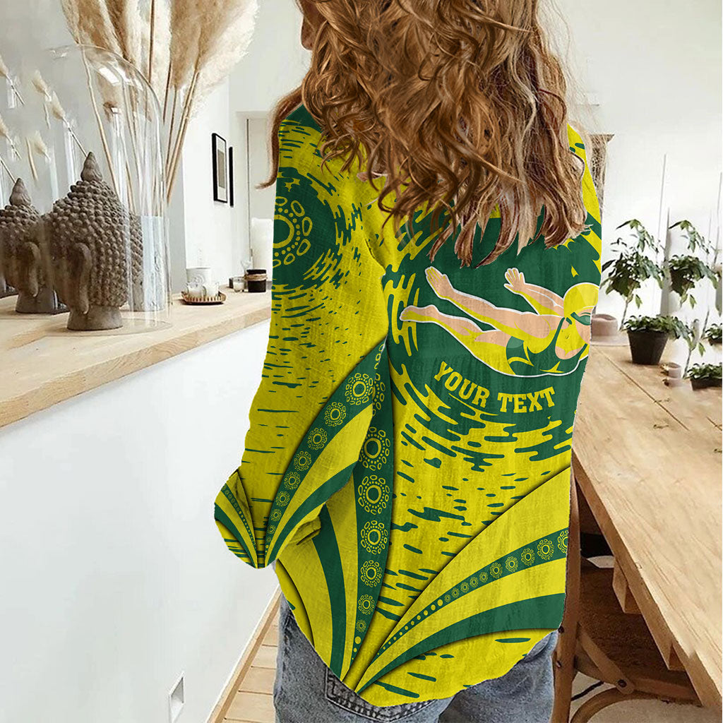Personalized Australia Swimming Champion Women Casual Shirt Freestyle Swimmer With Swirling Wave And Cultural Patterns