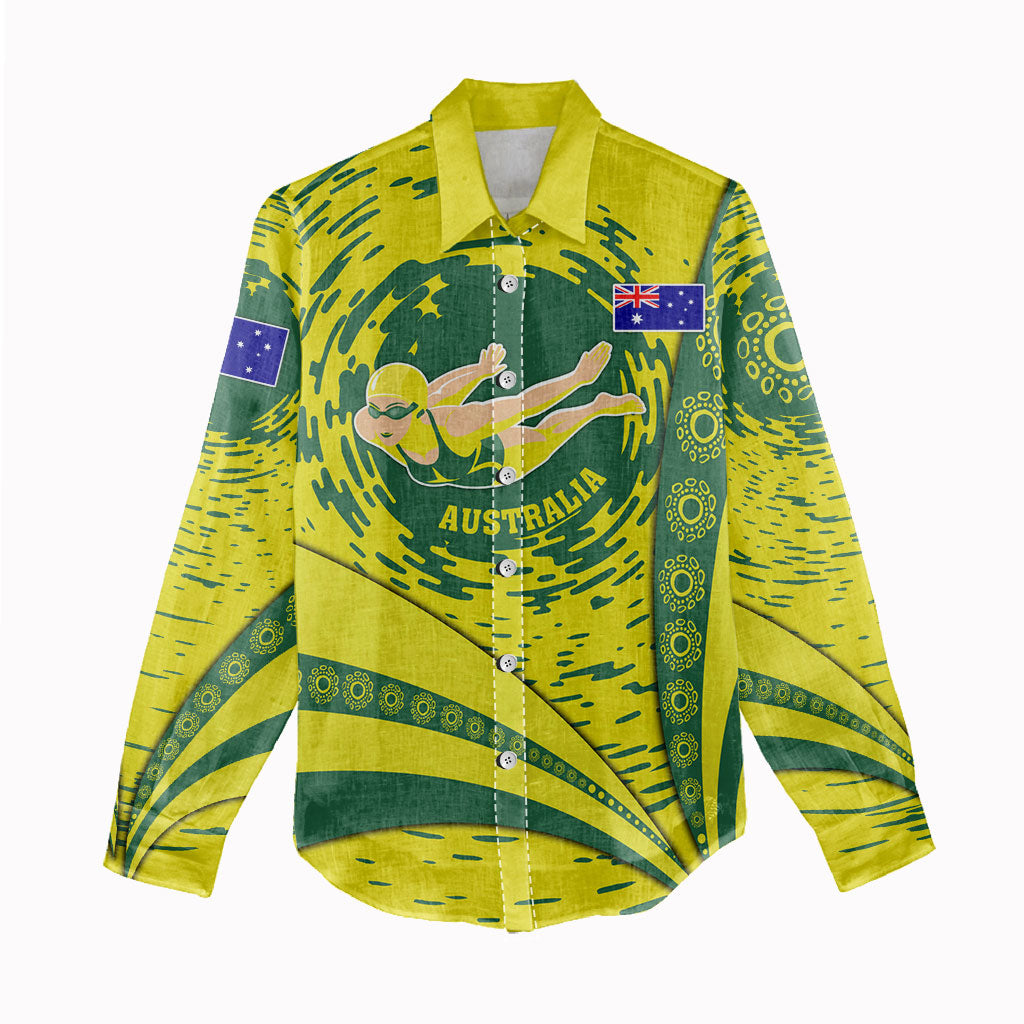 Personalized Australia Swimming Champion Women Casual Shirt Freestyle Swimmer With Swirling Wave And Cultural Patterns