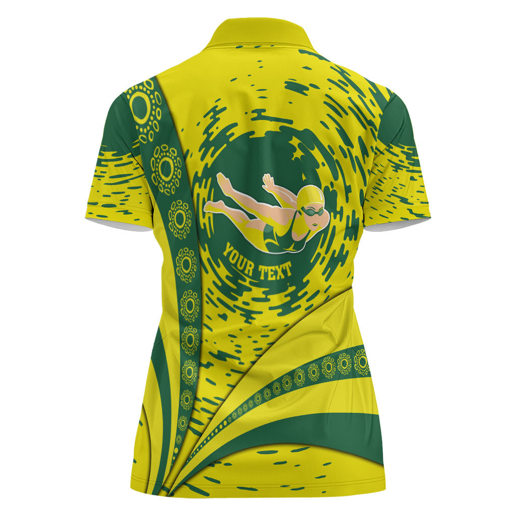 Personalized Australia Swimming Champion Women Polo Shirt Freestyle Swimmer With Swirling Wave And Cultural Patterns