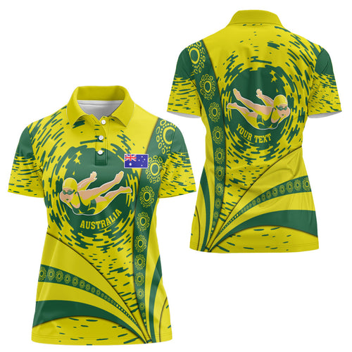 Personalized Australia Swimming Champion Women Polo Shirt Freestyle Swimmer With Swirling Wave And Cultural Patterns
