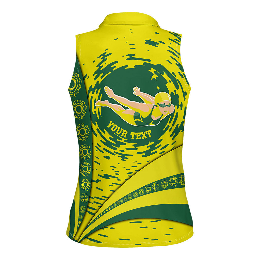 Personalized Australia Swimming Champion Women Sleeveless Polo Shirt Freestyle Swimmer With Swirling Wave And Cultural Patterns