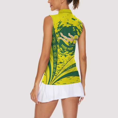 Personalized Australia Swimming Champion Women Sleeveless Polo Shirt Freestyle Swimmer With Swirling Wave And Cultural Patterns