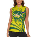 Personalized Australia Swimming Champion Women Sleeveless Polo Shirt Freestyle Swimmer With Swirling Wave And Cultural Patterns