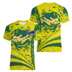 Personalized Australia Swimming Champion Women V-Neck T-Shirt Freestyle Swimmer With Swirling Wave And Cultural Patterns