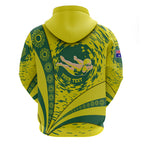 Personalized Australia Swimming Champion Zip Hoodie Freestyle Swimmer With Swirling Wave And Cultural Patterns
