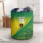 Personalized Socceroos Sport Laundry Basket Green Gold Dynamic Wave Pattern