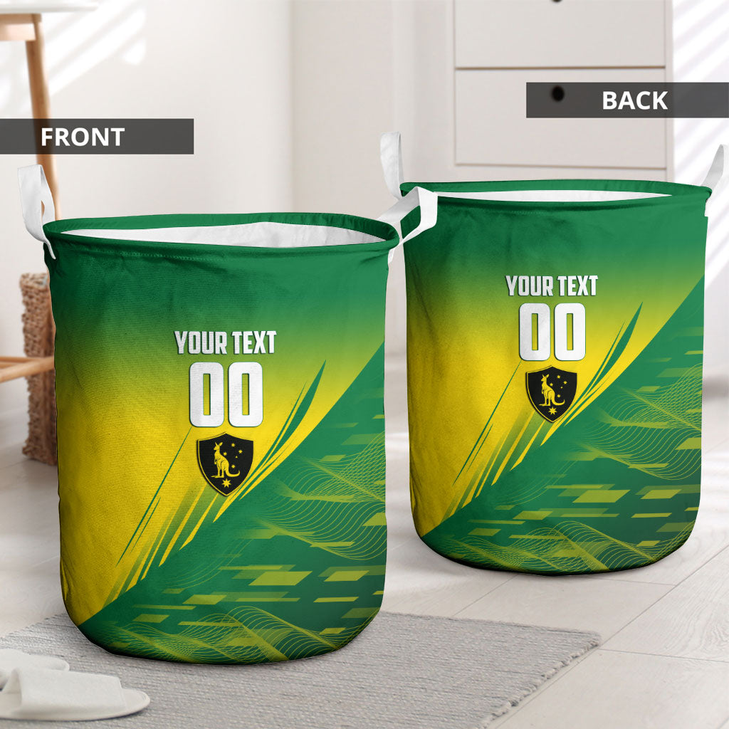 Personalized Socceroos Sport Laundry Basket Green Gold Dynamic Wave Pattern