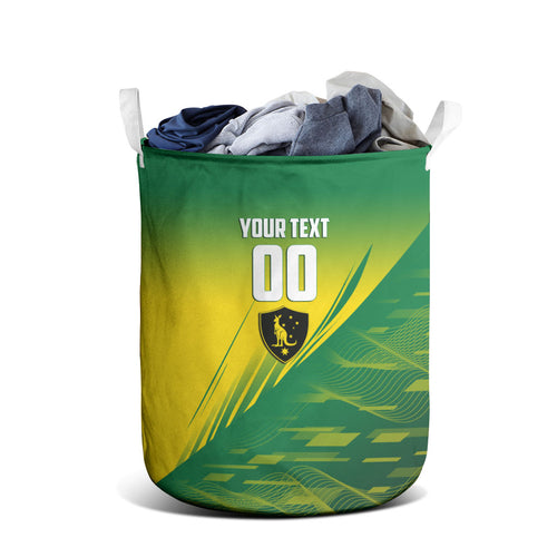 Personalized Socceroos Sport Laundry Basket Green Gold Dynamic Wave Pattern