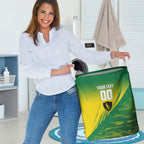 Personalized Socceroos Sport Laundry Basket Green Gold Dynamic Wave Pattern