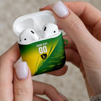Personalized Socceroos Sport AirPods Case Green Gold Dynamic Wave Pattern
