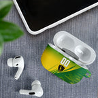 Personalized Socceroos Sport AirPods Case Green Gold Dynamic Wave Pattern