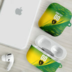 Personalized Socceroos Sport AirPods Case Green Gold Dynamic Wave Pattern