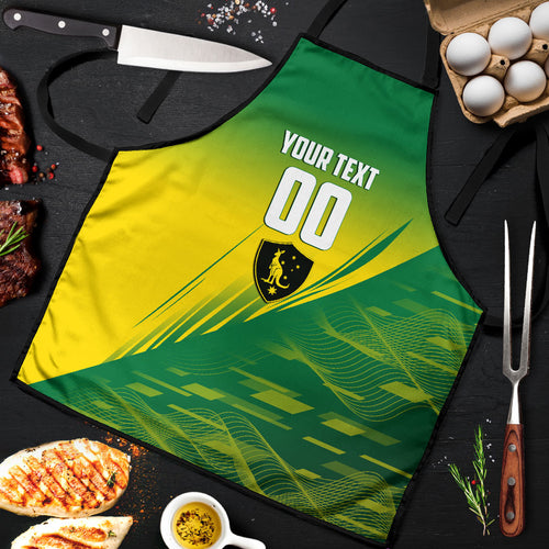 Personalized Socceroos Sport Apron Green Gold Dynamic Wave Pattern