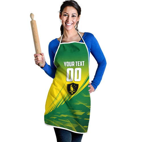 Personalized Socceroos Sport Apron Green Gold Dynamic Wave Pattern