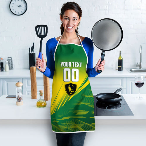 Personalized Socceroos Sport Apron Green Gold Dynamic Wave Pattern