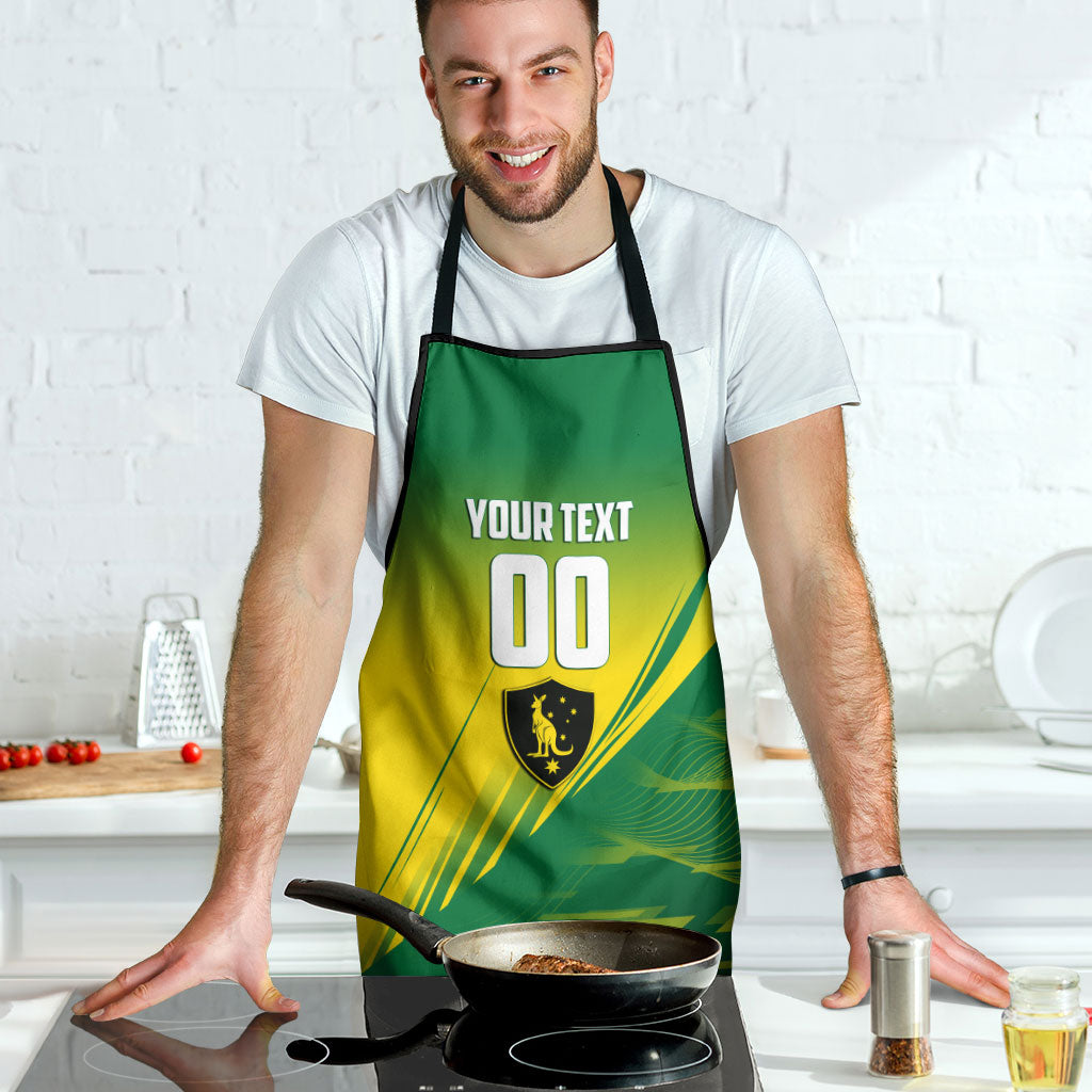 Personalized Socceroos Sport Apron Green Gold Dynamic Wave Pattern