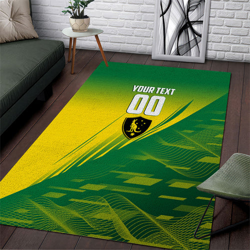Personalized Socceroos Sport Area Rug Green Gold Dynamic Wave Pattern