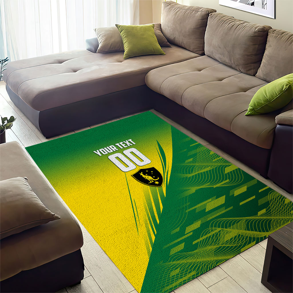 Personalized Socceroos Sport Area Rug Green Gold Dynamic Wave Pattern
