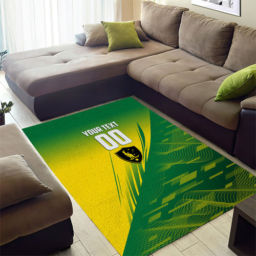 Personalized Socceroos Sport Area Rug Green Gold Dynamic Wave Pattern
