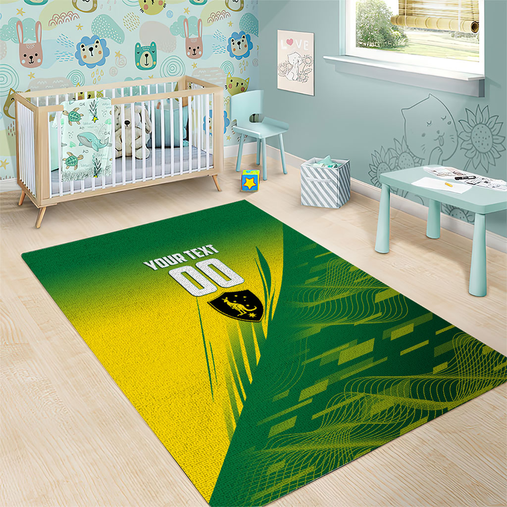 Personalized Socceroos Sport Area Rug Green Gold Dynamic Wave Pattern