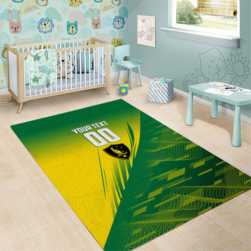 Personalized Socceroos Sport Area Rug Green Gold Dynamic Wave Pattern