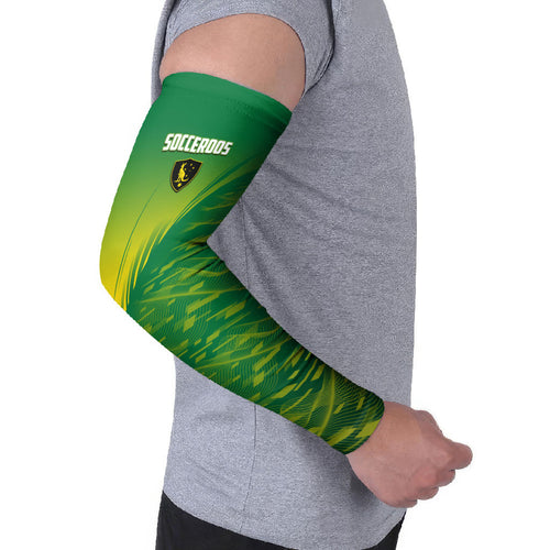 Personalized Socceroos Sport Arm Sleeves Green Gold Dynamic Wave Pattern