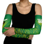Personalized Socceroos Sport Arm Sleeves Green Gold Dynamic Wave Pattern