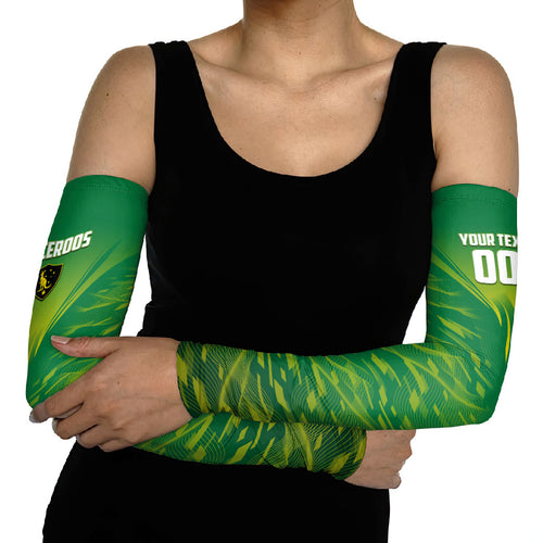 Personalized Socceroos Sport Arm Sleeves Green Gold Dynamic Wave Pattern