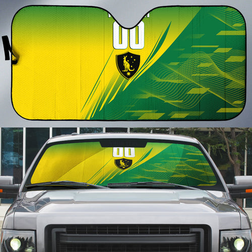 Personalized Socceroos Sport Auto Sun Shade Green Gold Dynamic Wave Pattern
