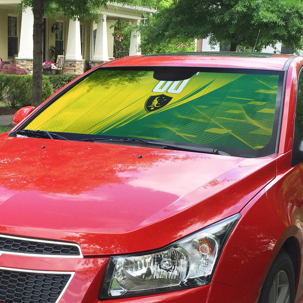 Personalized Socceroos Sport Auto Sun Shade Green Gold Dynamic Wave Pattern