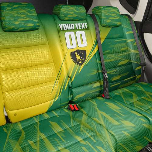 Personalized Socceroos Sport Back Car Seat Cover Green Gold Dynamic Wave Pattern