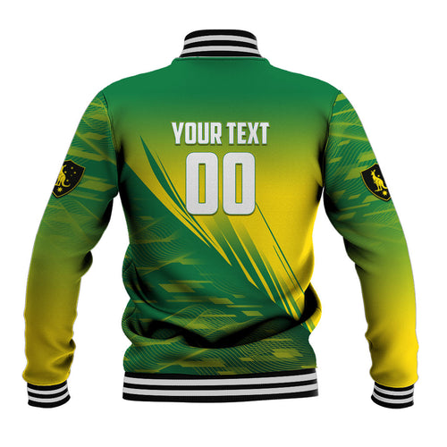 Personalized Socceroos Sport Baseball Jacket Green Gold Dynamic Wave Pattern