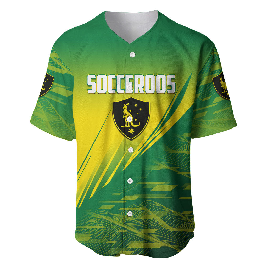 Personalized Socceroos Sport Baseball Jersey Green Gold Dynamic Wave Pattern