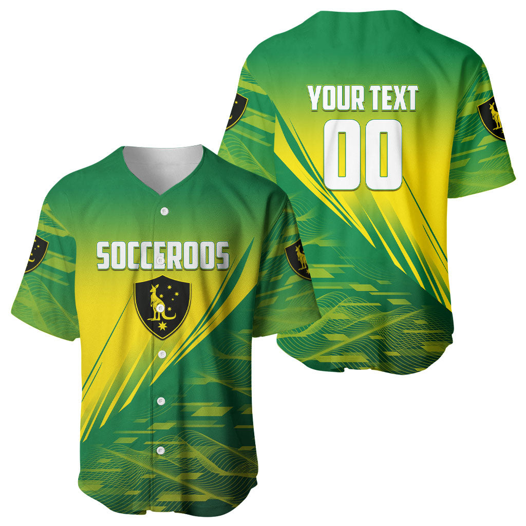 Personalized Socceroos Sport Baseball Jersey Green Gold Dynamic Wave Pattern