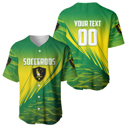 Personalized Socceroos Sport Baseball Jersey Green Gold Dynamic Wave Pattern