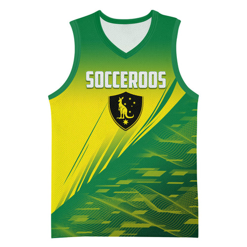 Personalized Socceroos Sport Basketball Jersey Green Gold Dynamic Wave Pattern
