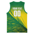 Personalized Socceroos Sport Basketball Jersey Green Gold Dynamic Wave Pattern
