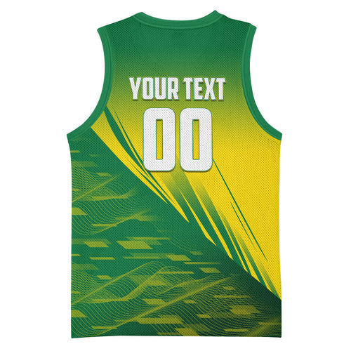 Personalized Socceroos Sport Basketball Jersey Green Gold Dynamic Wave Pattern
