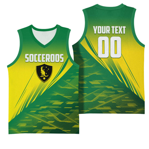 Personalized Socceroos Sport Basketball Jersey Green Gold Dynamic Wave Pattern